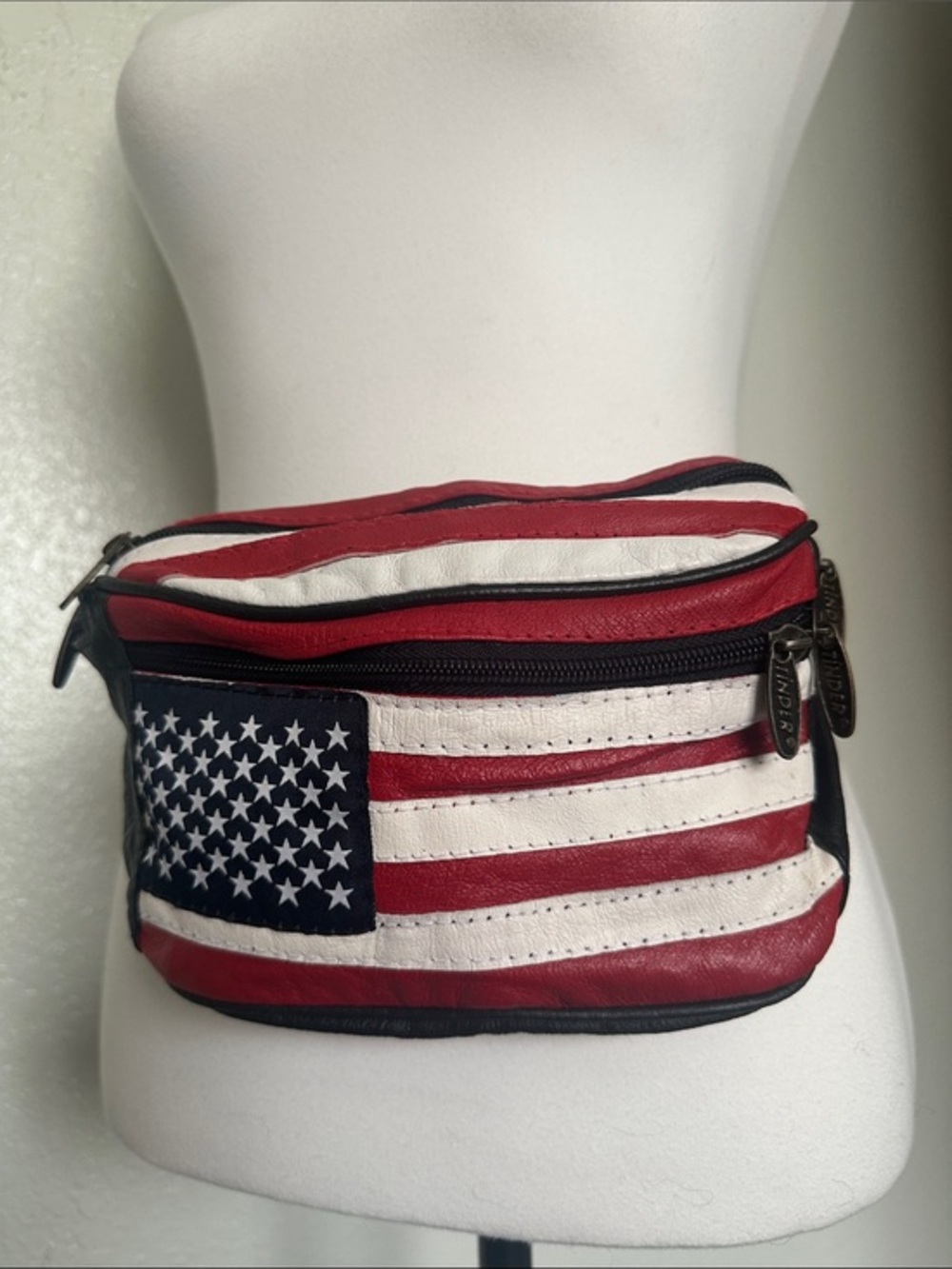 TINDER Vintage American Flag Leather Waist Bag - Red White Blue